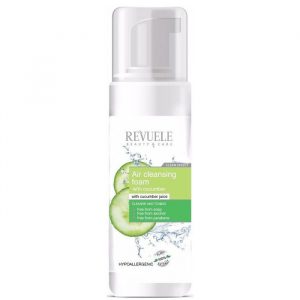 Revuele Air Cleansing Foam in a white pump bottle with cucumber graphics on a clean background