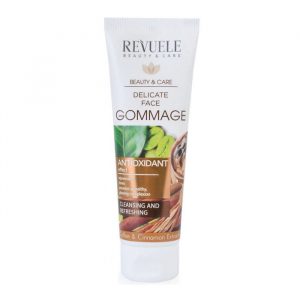 Revuele Gommage Antioxidant 80ml tube on white surface, clean skincare packaging
