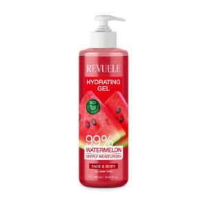 Revuele Watermelon 400ml face and body moisturiser, pink bottle with watermelon graphic