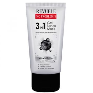 Revuele No Problem 3 in 1 Cleansing Gel, Scrub & Mask in 150ML white tube with green accent, shown on a marble surface