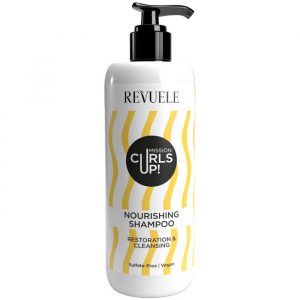 Revuele Curls Up Nourishing Shampoo 400Ml bottle front view, white packaging with purple accents