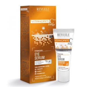 Revuele Vitanorm C+ Hydrogel Eye Serum in a sleek white tube with blue accents, 25 ml size