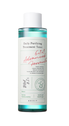 AXIS-Y Daily Purifying Treatment Toner in a white bottle with green label, 200ml