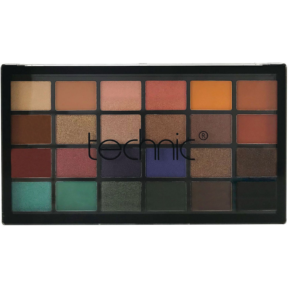 Technic 24 Colour Eye Shadow Palette with open lid showing matte and shimmer shades in rainbow layout