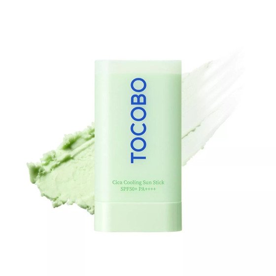 TOCOBO Cica Cooling Sun Stick SPF50+ PA++++ 18g white packaging with green accents