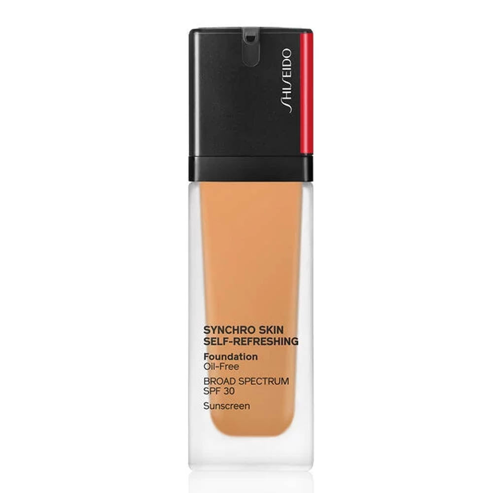 Shiseido Synchro Skin Oil Free Foundation bottle with pump in shade #410 Sunstone, 30ml size