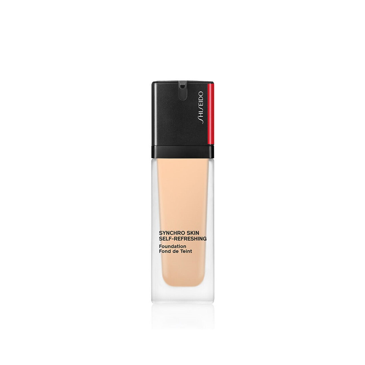Shiseido Synchro Skin Self-Refreshing Foundation SPF30 in shade 220 Linen, 30ml bottle with glossy black cap
