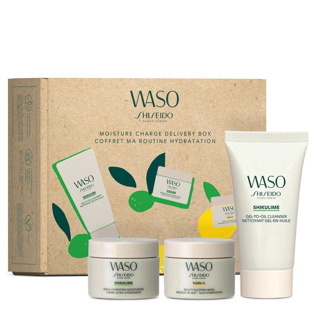 Shiseido Waso Moisture Charge Kit with three travel-size tubes in a box