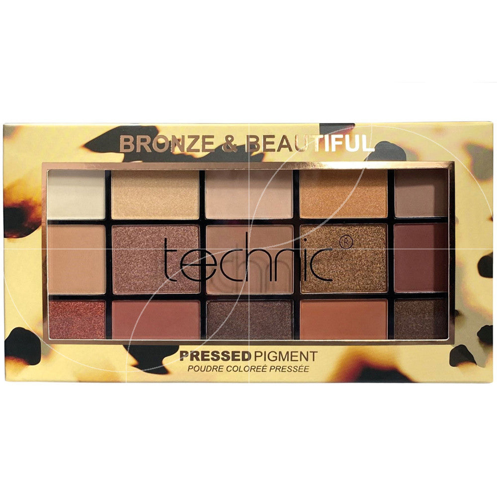 Technic Bronze & Beautiful palette with 15 neutral to bronze eyeshadow pans in matte and shimmer finishes