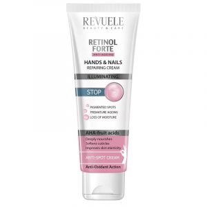 Revuele Rentinol Hand & Nail Cream in a white tube with purple accents, 100ml size