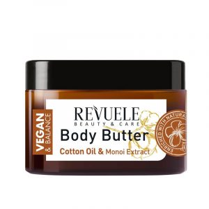 Revuele Body Butter Veg & Bal 360ml white tub with green lid on marble surface