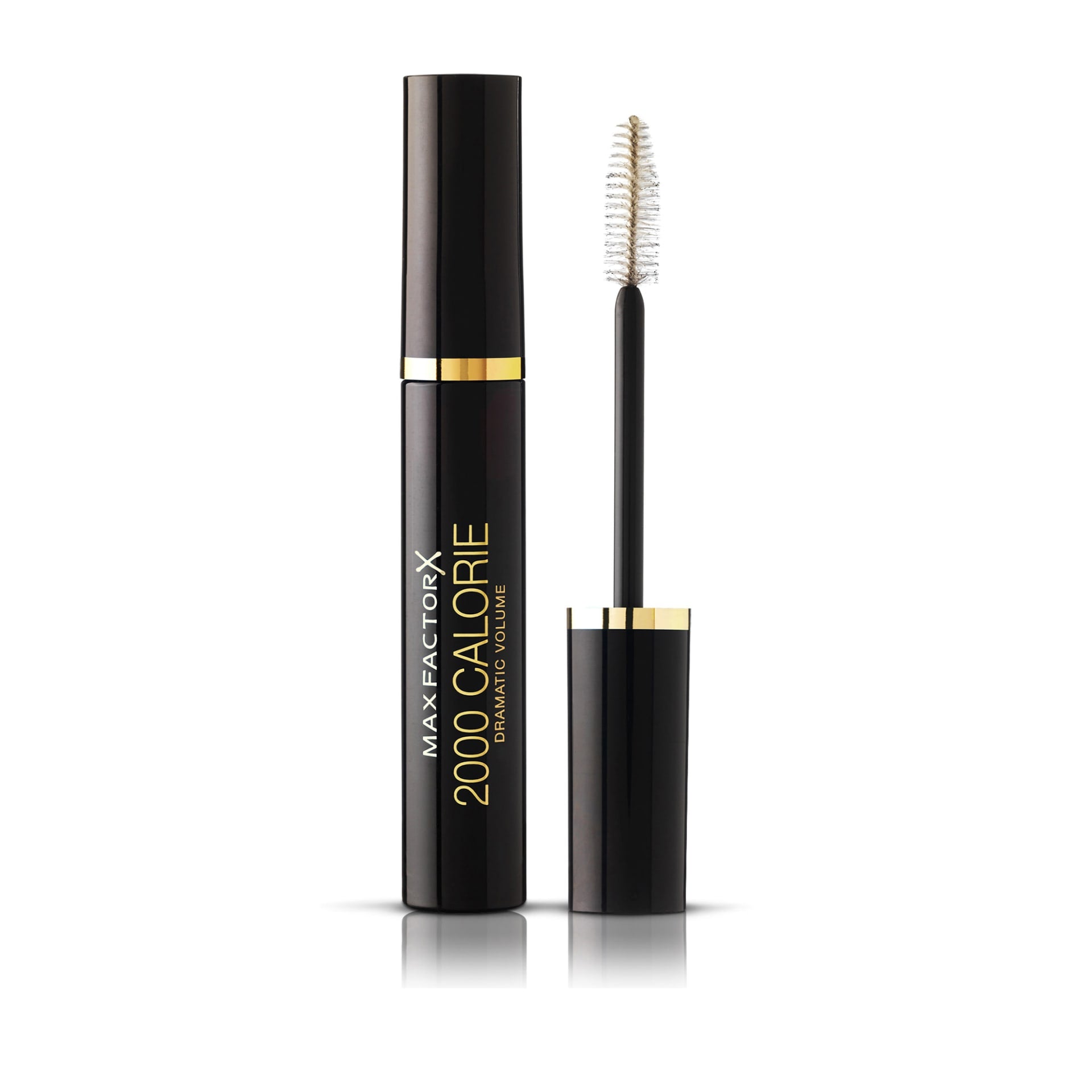 Max Factor 2000 Calorie Mascara in Black, iconic black tube with gold accents