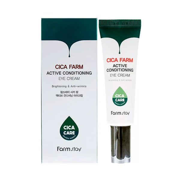 Farmstay Cica Farm Active Conditioning Eye Cream in white tube with green accents, 50ml size